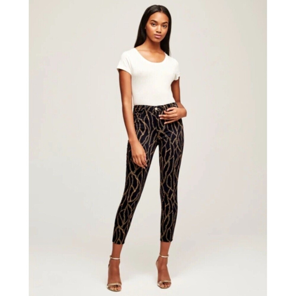L’AGENCE Margot Jeans Women’s 25 Black Gold Cotton High Rise Chain Print Skinny